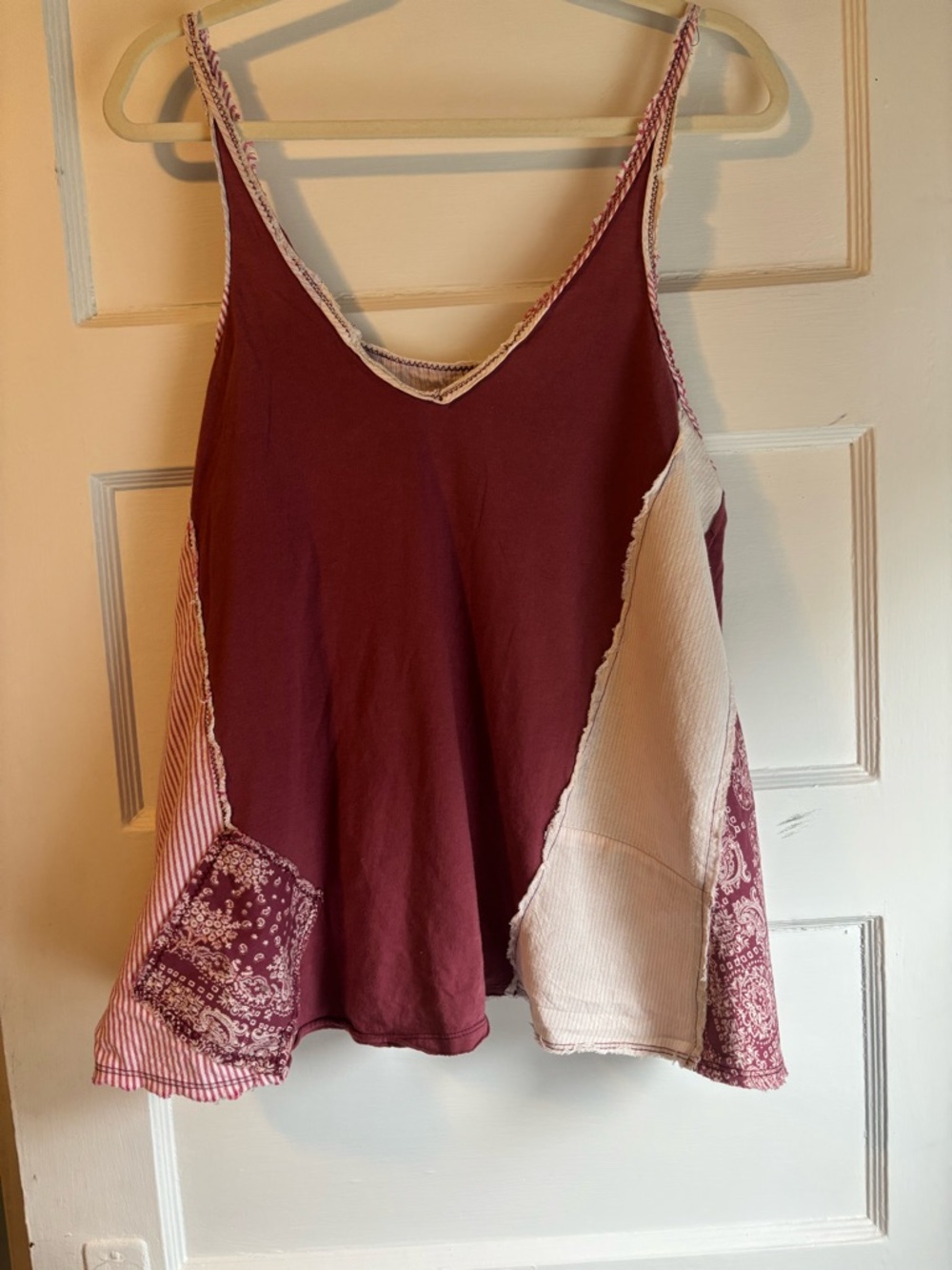 We The Free Patchwork V-Neck Cami in Burgundy and Cream
